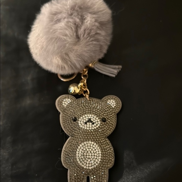 Gray Teddy Bear Keychain with Pom Pom - Picture 1 of 1